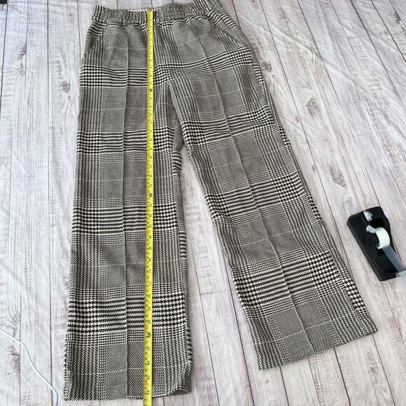 H&M Cream Brown Plaid Wide Leg Elastic Waist Dress Pants Women Size 8 - Picture 3 of 11